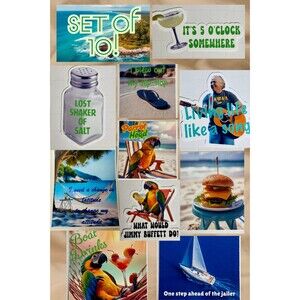 Jimmy Buffett Sticker Set of 10 WATERPROOF Margaritaville Parrothead Lost Shaker